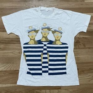 White T-Shirt Mariners Women’s with Striped Graphic Design size Medium